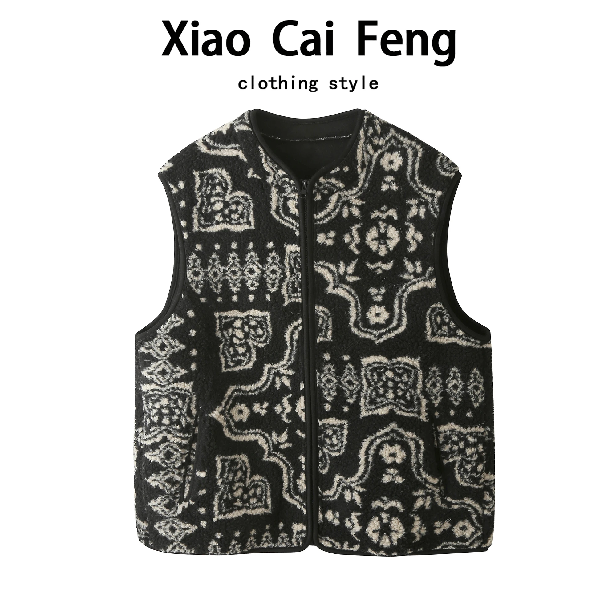 

Ele Fair Isle Embroidered Lamb Fur Svel Vest Jaet Women's Autumn Winter Faion Layering Versatile oulder Bared...