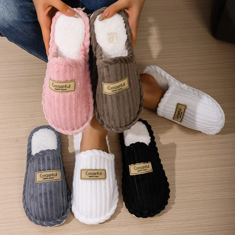 

Зимние женские домашние тапочки на мягкой подошве, домашние легкие теплые плюшевые зимние шлепанцы для пар, напольные вельветовые тихие сандалии для взрослых