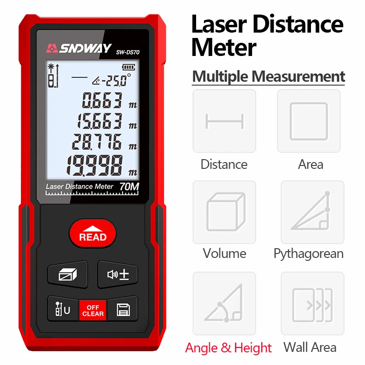 Laser Rangefinder 50/70/100/120m Laser Distance Meter Ruler Range Finder Tape Measure with Distance/Area/Volume/Self-calibration