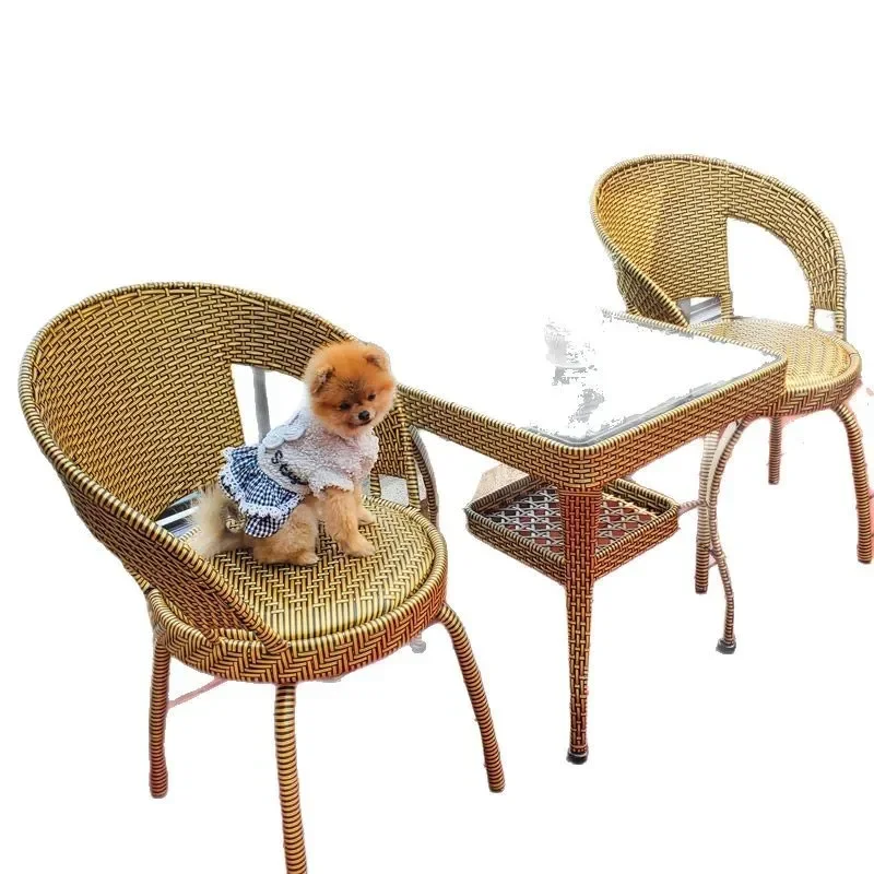 

Balcony rattan three-piece outdoor leisure small tea table back chair small coffee household tea table and chair combination