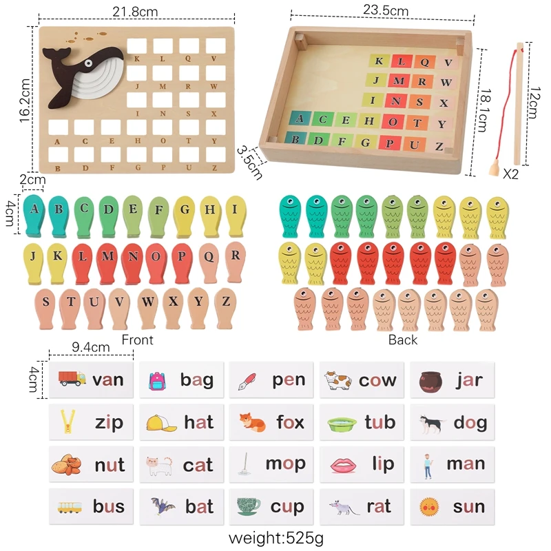 Jouets de Pêche Montessori en Bois pour Bébé, Document de Coordination Œil-Main, Tri, Éducation Précoce, ApprentiCumbria de l'Alphabet