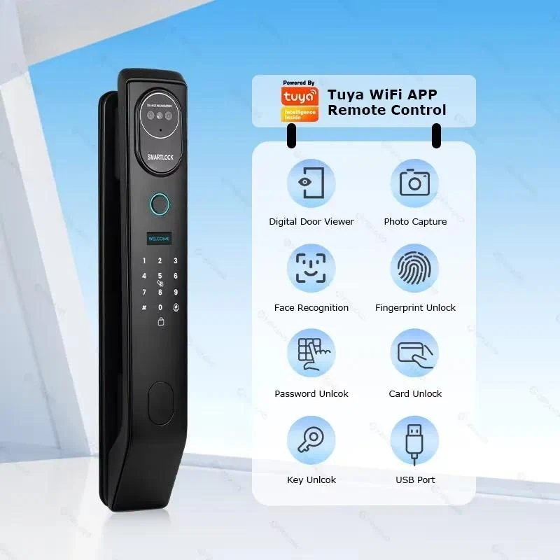Electronic Password Door Lock with Camera 3D Face Recognition Keyless Digital Smart Lock Tuya WiFi APP Control