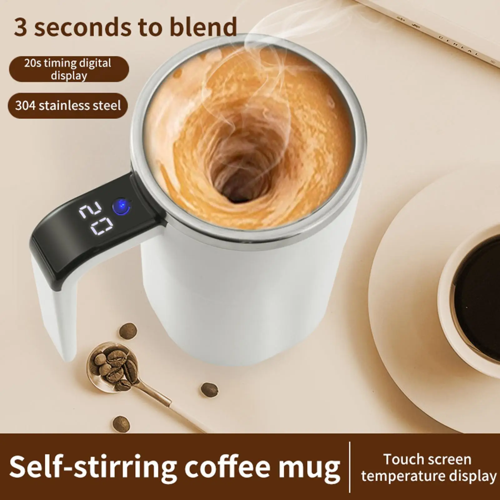 Magnetic Stirring Coffee Mug Electric Rechargeable Self Stirring Cup with LCD Thermometer for Milk Cocoa Office Kitchen Travel