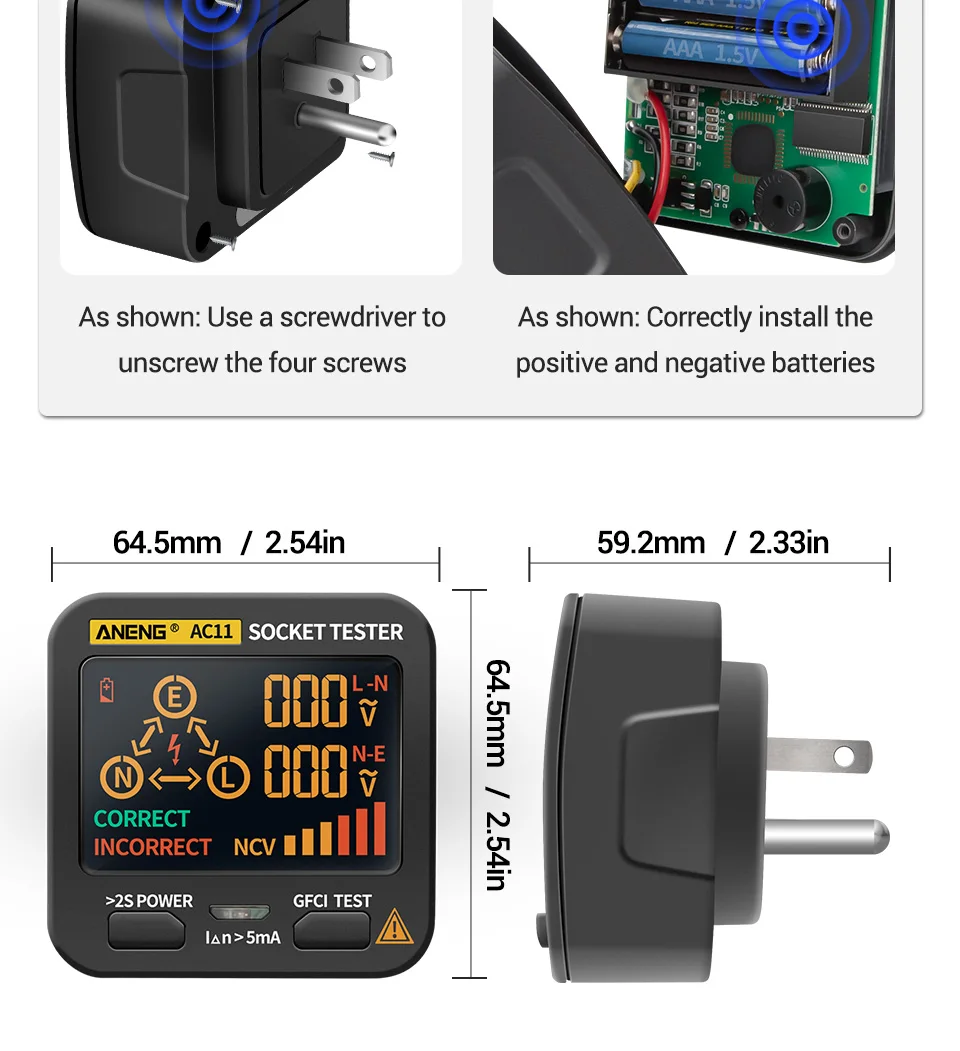 ANENG AC10/AC11 Steckdosendetektor US/EU/UK Stecker Ground Zero Line Stecker Polarität Phasendetektor Steckdosentester Smart Digital Tester – Detail 8