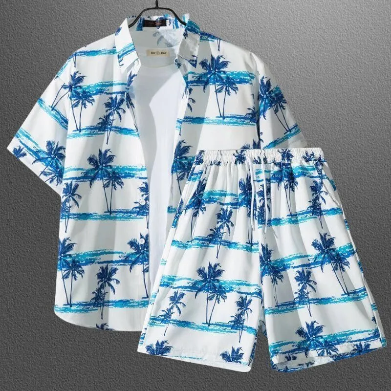 Vacation Men Fun Pineapple Shirts and Short Pant 2 Piece Sets Hawaii Beach Quick Drying Loose Sports Outfits Hip Hop Harajuku