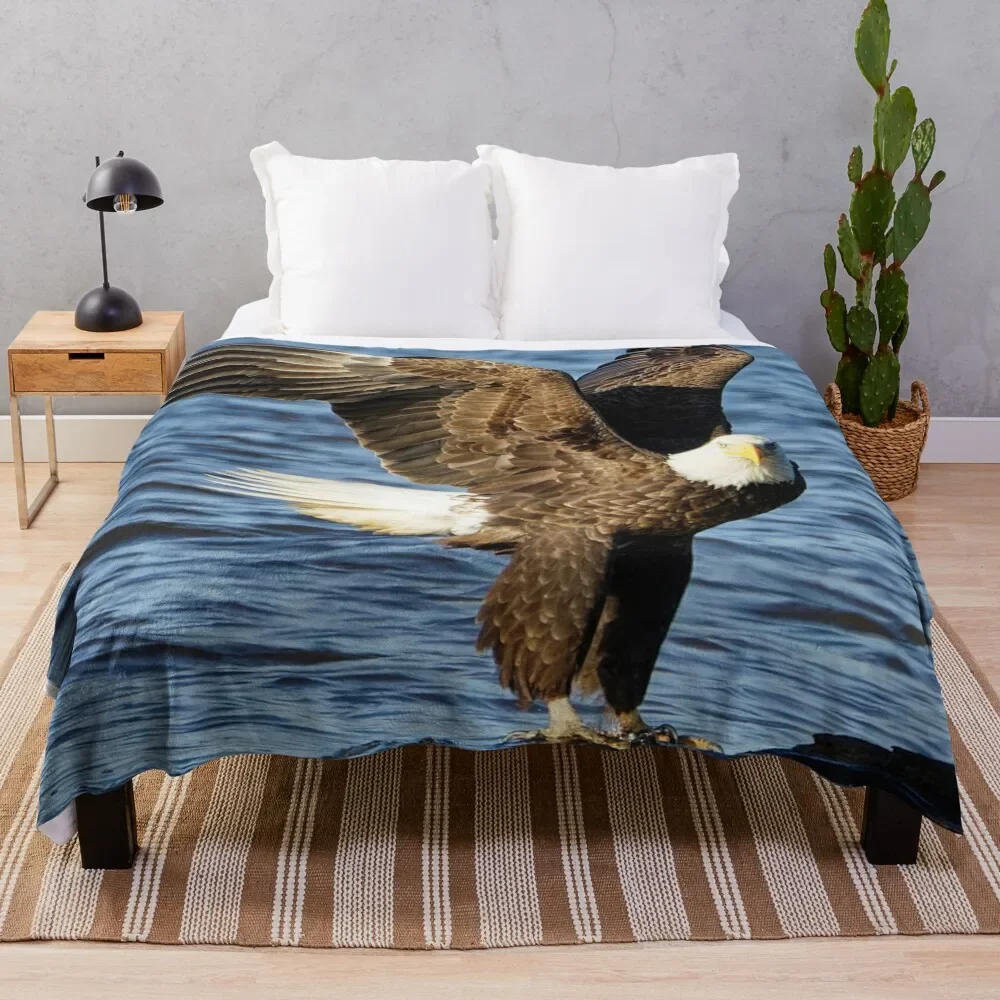 

Bald Eagle landing in river Throw Blanket Quilt Heavy Blankets