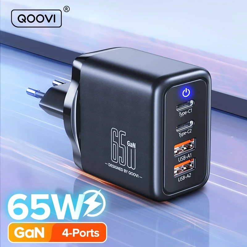 QOOVI GaN 65W Charger USB Type C Fast Charging For Macbook Laptop Quick Charge 4.0 Adapter USB-C PD Charger QC3.0 For iPhone 14