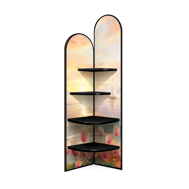 

Corner solid wood hat rack with a vintage style Painting crevice floor storage cabinet bookshelf