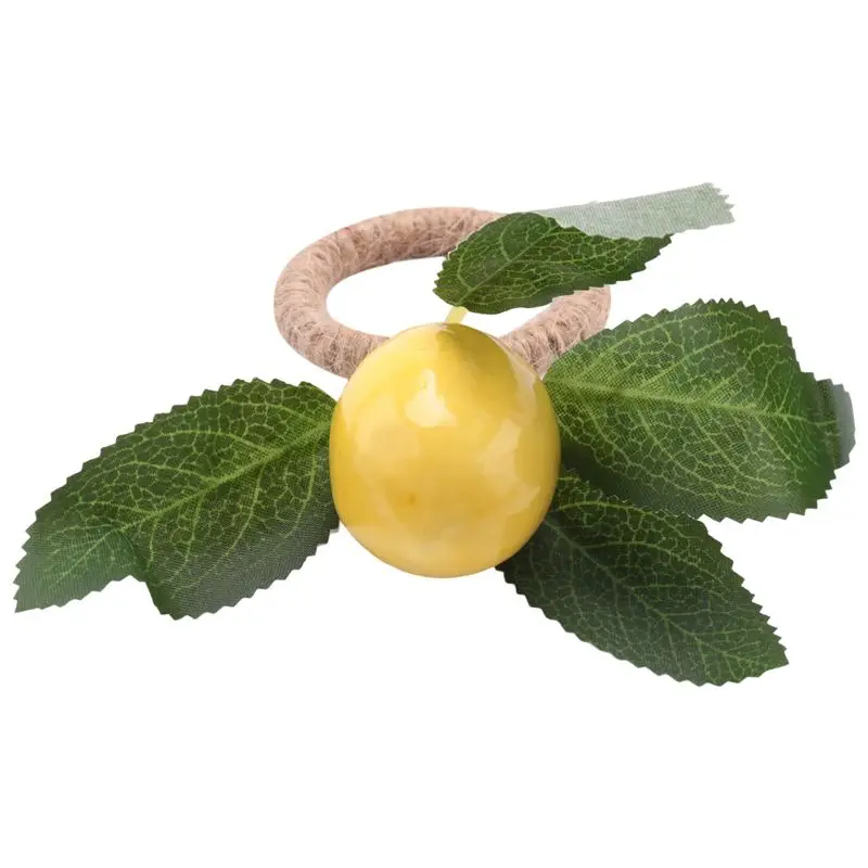 A7THK-Napkin Rings Set Of 6,Decorative Lemon Vine Leaf Napkin Rings, Dinning Table Setting Yellow Napkin Buckle Napkin Holders