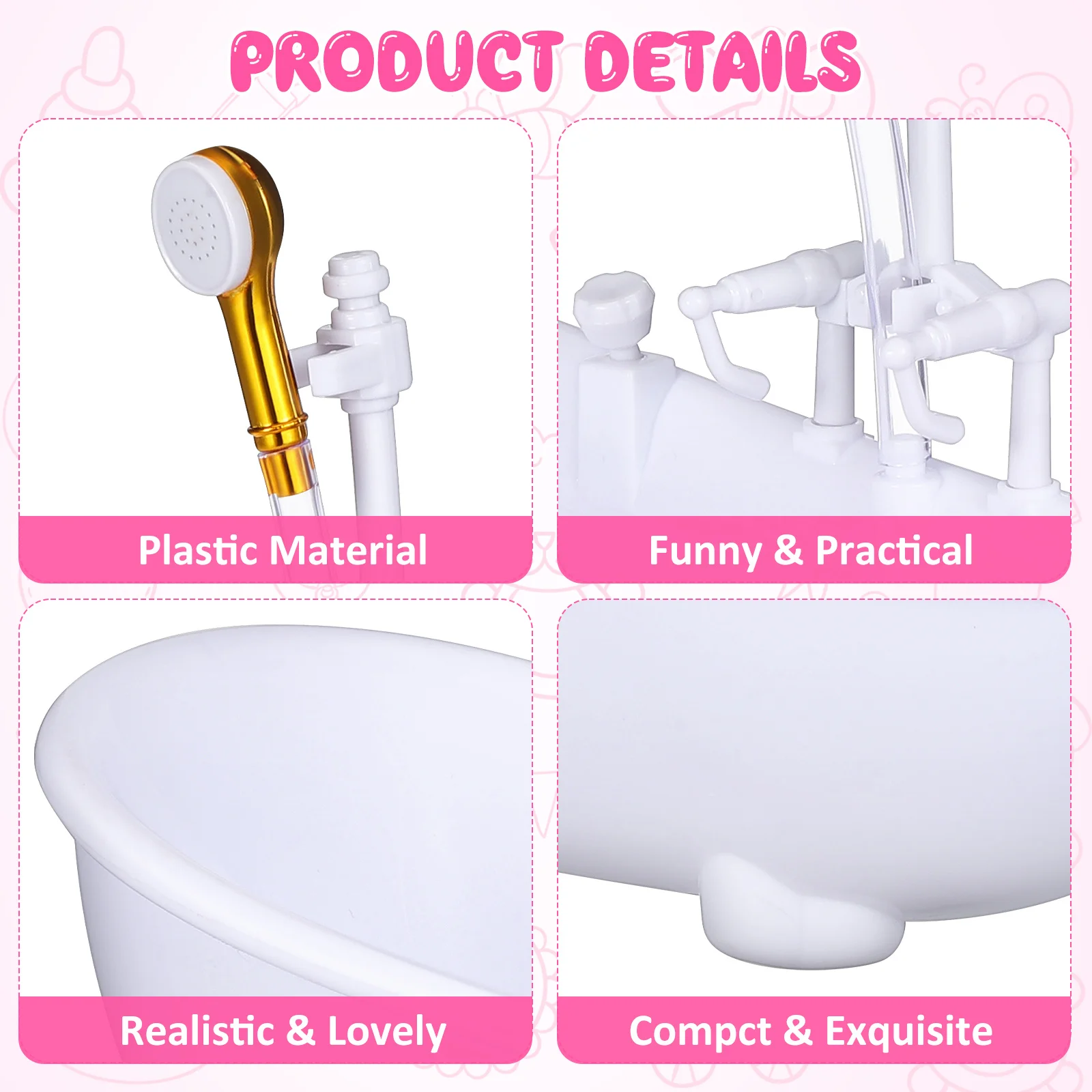 Bañera eléctrica con rociador de agua, Mini cubo de ducha de plástico blanco para niños, rociador operado, baño divertido con 5 Aaa