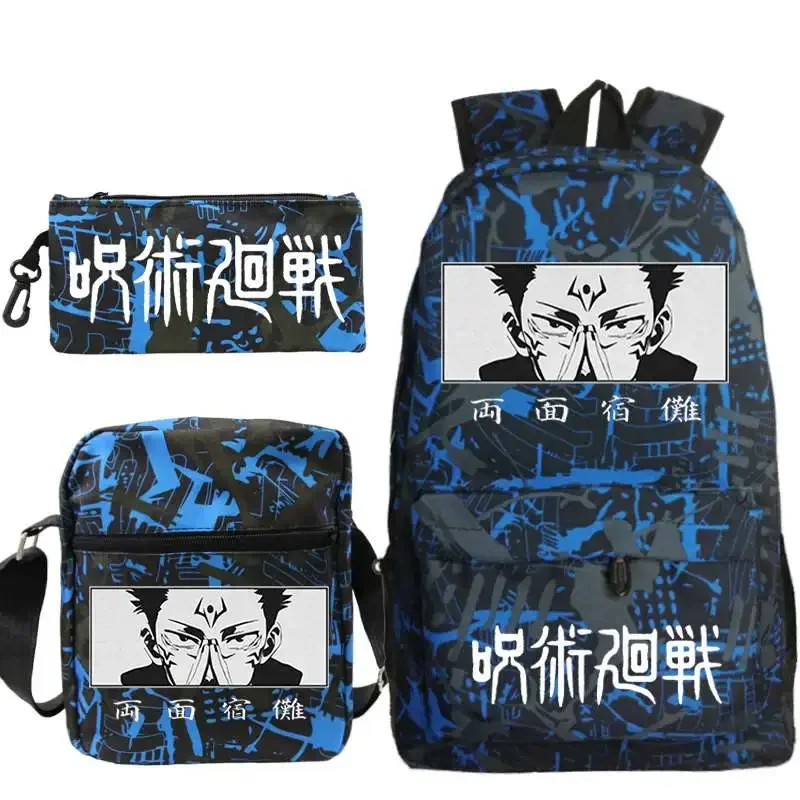 Mochila Jujutsu Kaisen, conjunto de 3 uds., mochila escolar para niñas y niños, mochila escolar para niños, mochila para ordenador portátil de Anime Ryomen Sukuna con bolsos de hombro