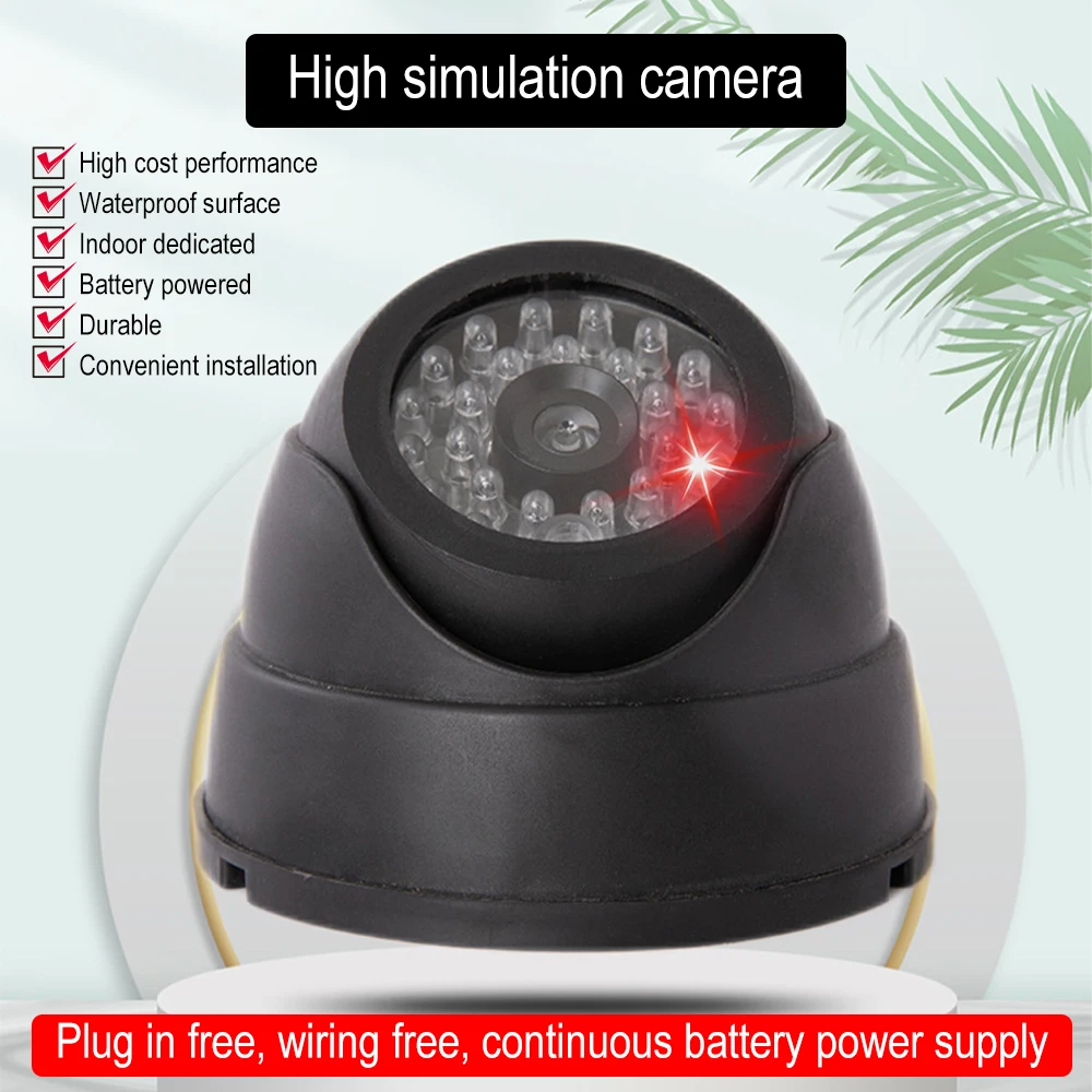 Outdoor CCTV Fake Simulation Dummy Camera Home Surveillance Security Dome Mini Camcorder Flashing LED Light Fake Camera Black