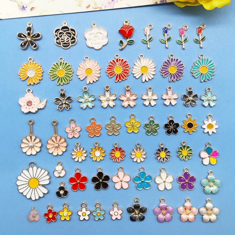 Set of 60 Mixed Alloy Flower Drops DIY Oil Drip Pendants Jewelry Making Accessories Perfect for Earrings and Drop shipping