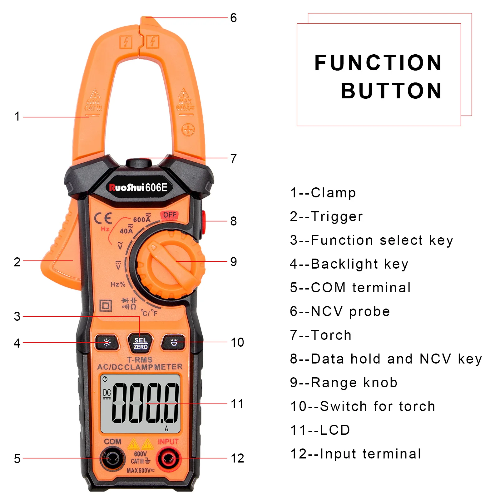 Shengmovies-Pince ampèremétrique numérique RoJunction i606E, 600A incluse, version anglaise