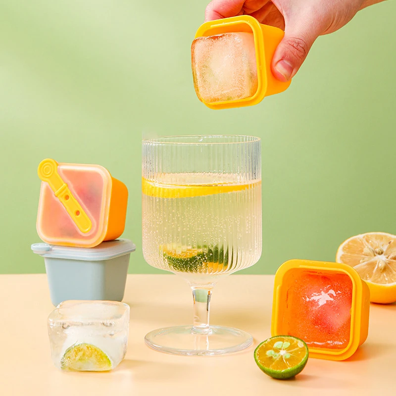 Square Ice Cube Molds With Lid Ice Cream Mould Tray With Popsicle Stick Diy Jelly Pudding Summer Ice Drink Ball Maker