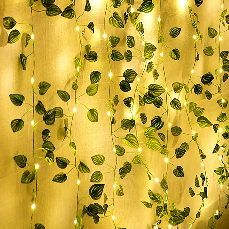 Artificial Green Leaf String Lights Artificial Vine With Fairy Lights DIY Fake Wreath Leaves Christmas Wedding Party Decoration