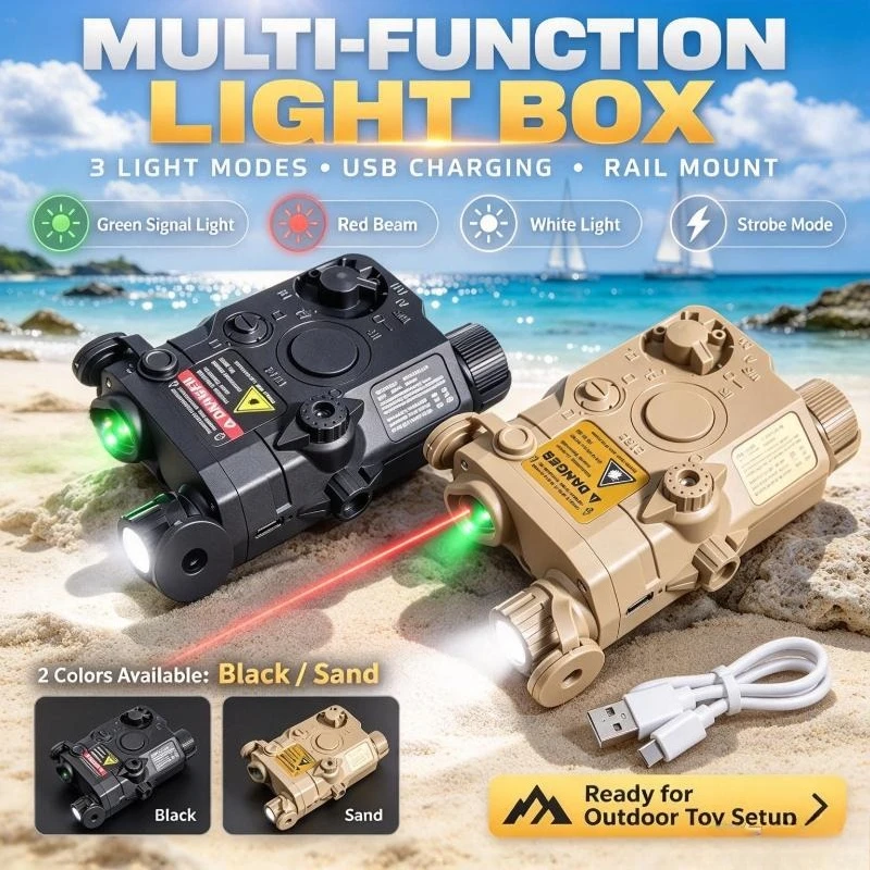 Nylon Multi-Function Light Box with Green Signal Light, Red Beam, Flash Mode, Battery Powered, Rail Mount, Outdoor Toy Accessory