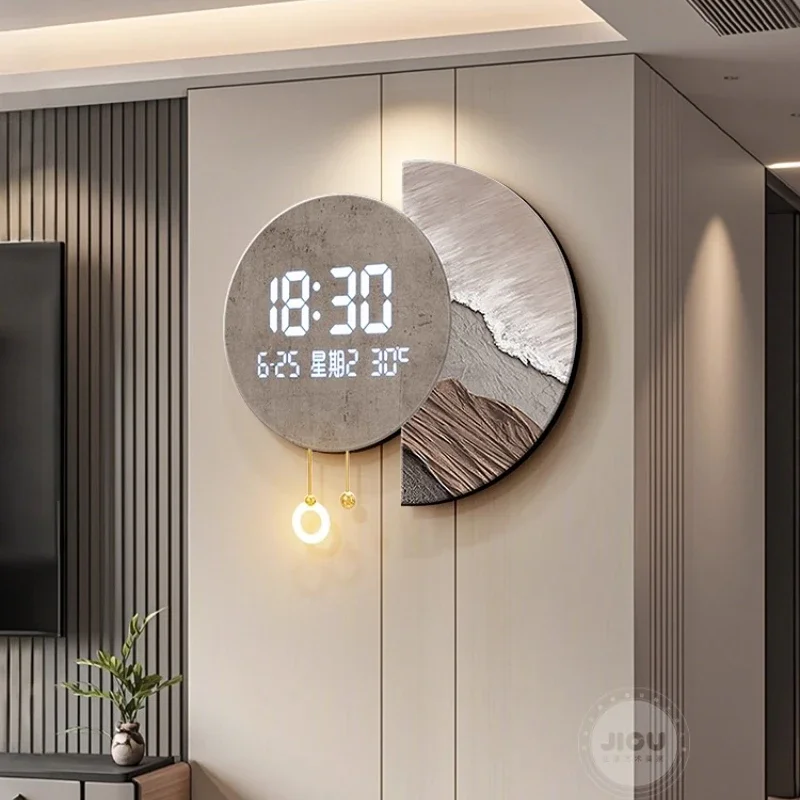 Nordic Living Room Electronic Screen Wall Clock Decoration Background Wall 3D Pendant Mural Clock LED Digital Display Watch