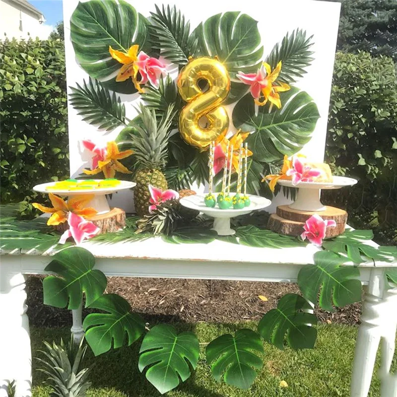 2025+ Artificial Palm Leaves, 66 PCS Tropical Palm Leaves Artificial Plants Hawaiian Theme Party Decor Plant Jungle Decoration