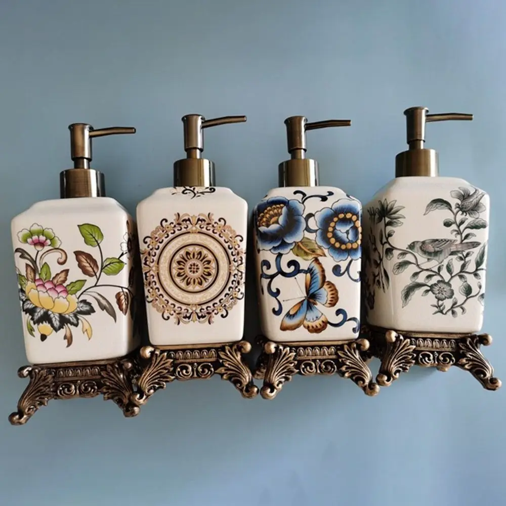 Keramik-Seifenspender im europäischen Vintage-Stil, Shampooflaschen mit Blumenmuster, Duschgelflasche im Vintage-Stil, Lotionflasche. – Detail 9