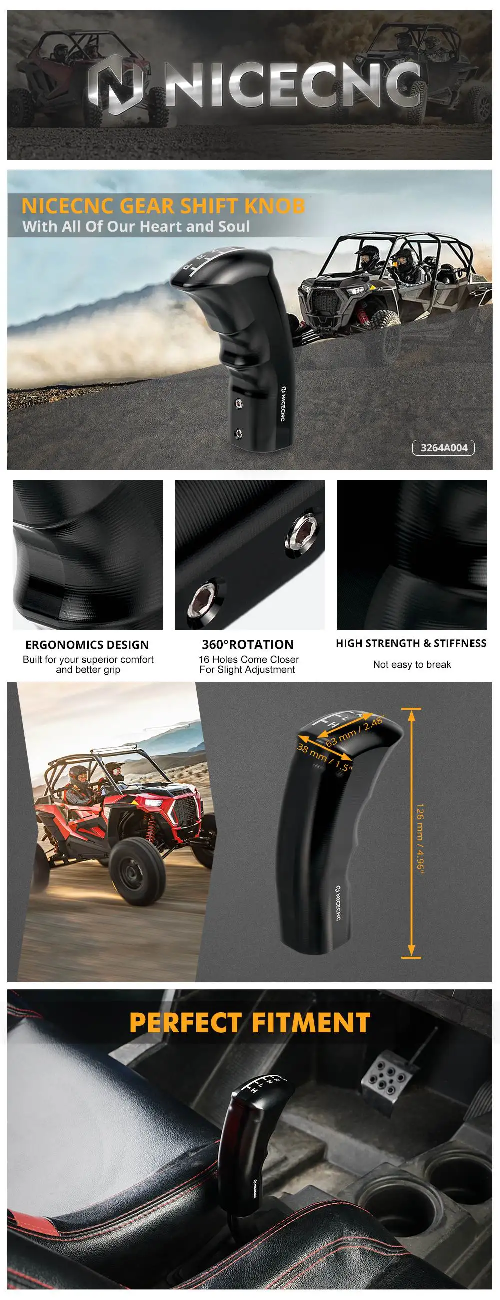 NICECNC Schaltknauf für Polaris SPORTSMAN ACE 2015 UTV, für Polaris RZR XP 1000 900 4 TURBO ACE 570 EFI EPS Zubehör – Detail 1