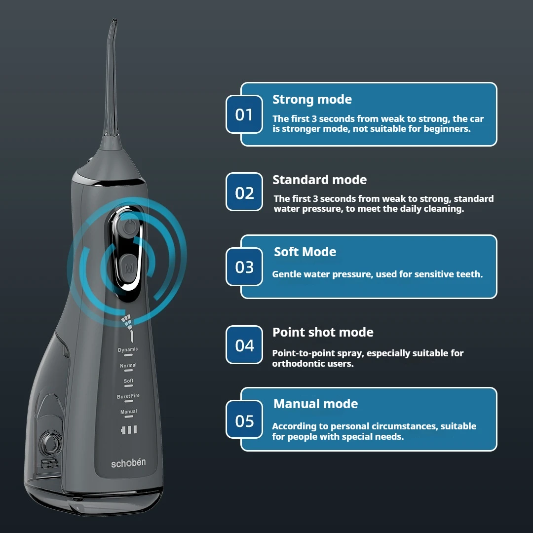 Irrigador bucal de agua, hilo Dental inalámbrico, 5 modos IPX7, resistente al agua, tanque de agua de 300ML, eliminación de cálculo Dental, 1800 pulsos/min