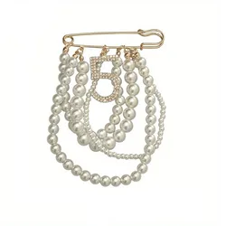 Multi Layered Pearl Elegant Women's and Men's Tassel Crystal Brooch Badge, Party and Wedding Accessories