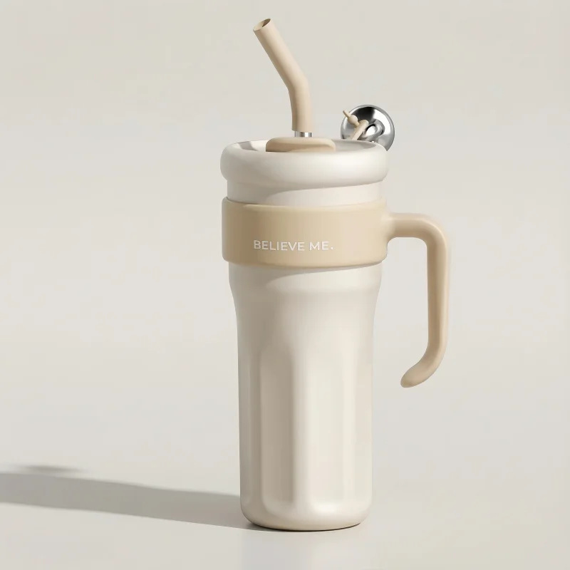 

1.25L Stainless Steel Tumbler with Straw SUS316 Vacuum Insulated Water Bottle, 2-in-1 Lid Cute Handle Jug for Women Gift for Her