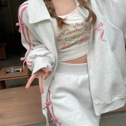 Pure desire girl zipper bow embroidery sweet velvet energetic Harajuku style Korean style hooded A skirt women's two-piece set