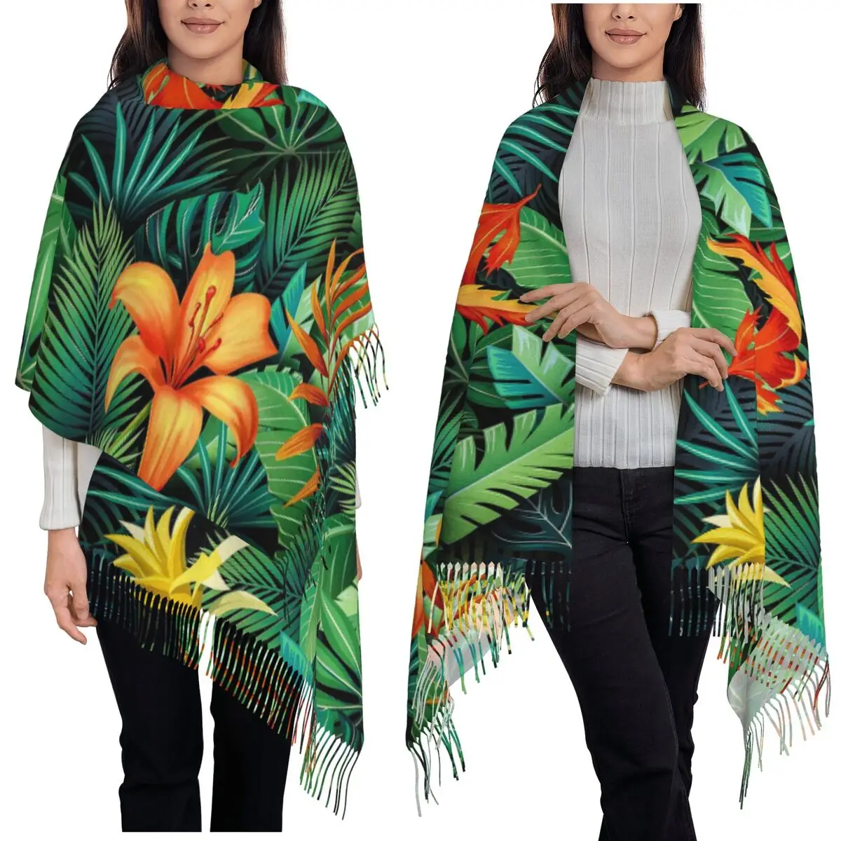 

Тропический лес, цветочные узоры в Бразилии, шарф, шарфы с кисточками для женщин, теплые шали и накидки, длинная осенне-зимняя шаль, накидка