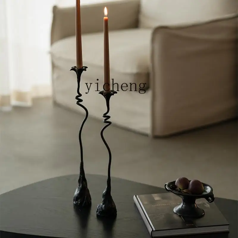

ZYA Vintage Cast Iron Retro Candle Holder Antique Style Candlelight Dinner Branch Candle Ornament