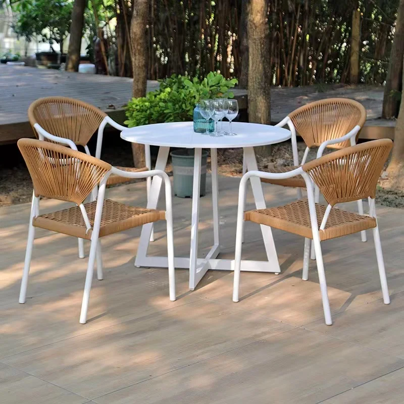 Garden furniture design wicker handwoven solid wooden teak outdoor dining set