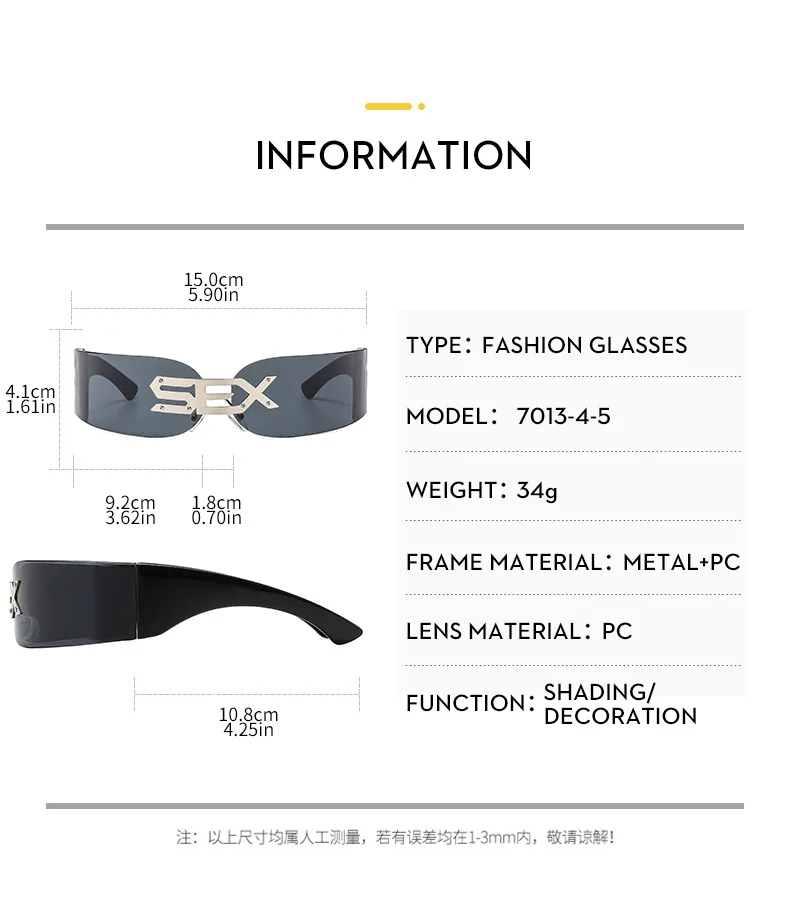 Y2K Punk Randlose einteilige Maske Sonnenbrille Damen Herren 2026 Luxusmarke Kleiner Rahmen Steampunk Wrap Around Shield Brillenschirme – Detail 7