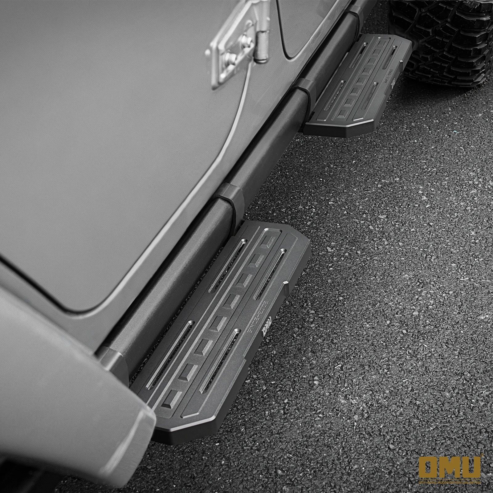 OMU 4x4 Aluminum Running Board Side Step Rock Rail Step For Jeep Wrangler JK 4-Door 2007-2018 with Rubicon OEM Side Rails