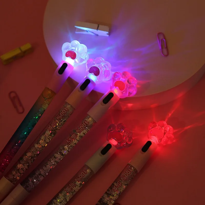 1PC Light Gel Pen Cute Cat Paw Pen  Crystal Drift Sand Glitter Light School Supplies Writing Pens Stationery