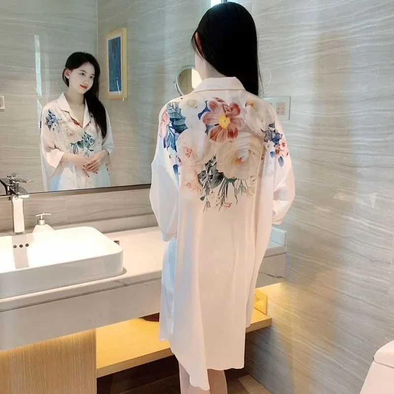 2023 New Ice Silk Nightgown Women Summer Senior Thin Large Size Online Celebrity Shirt Pajamas Wear fashion Cozy Home Clothes