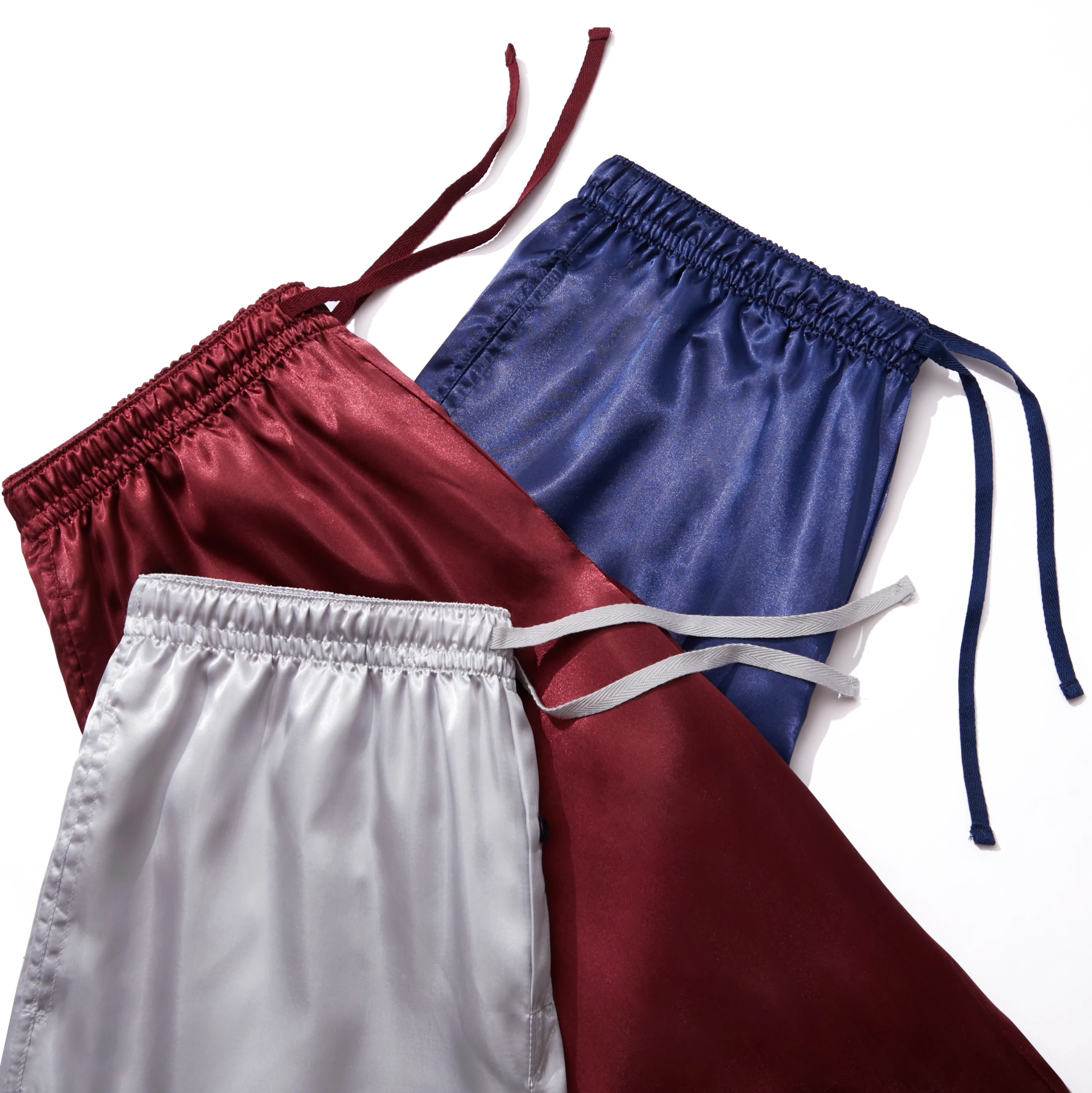 3pcs Men's Pajama Pants Autumn Satin Comfy with Elastic Waistband and Pockets Solid Color Casual Sleepwear