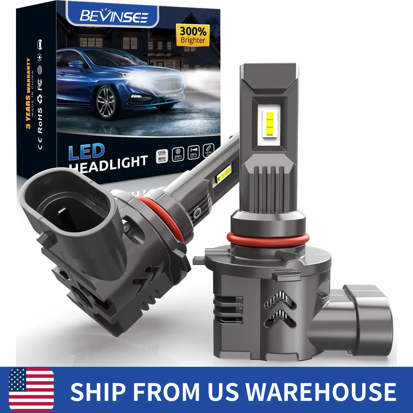 

BEVINSEE H11 H8 H9 H7 LED Headlights H4 Hi-Lo Beam Headlamp H1 9005 HB3 9006 HB4 60W 6000LM LED Light Bulbs For Car 6000K 12V