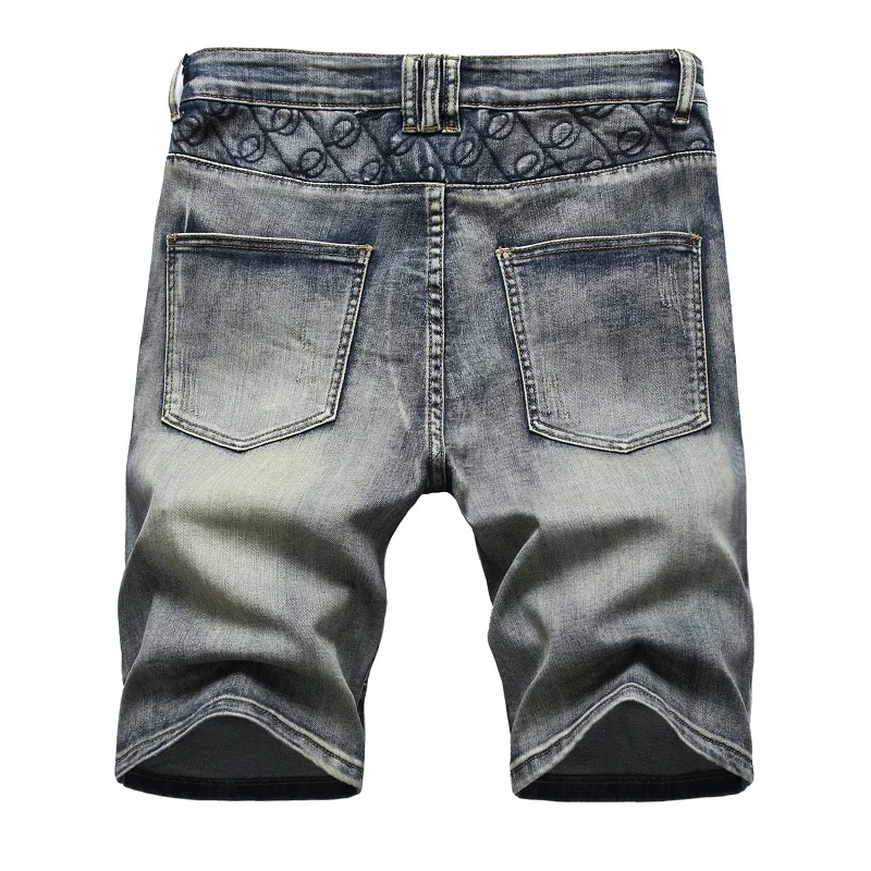 Multi-pocket Zipper Vintage Jeans Male Summer New Fashion Denim Shorts for Men Stretch Straight Casual Denim Shorts Gray Blue