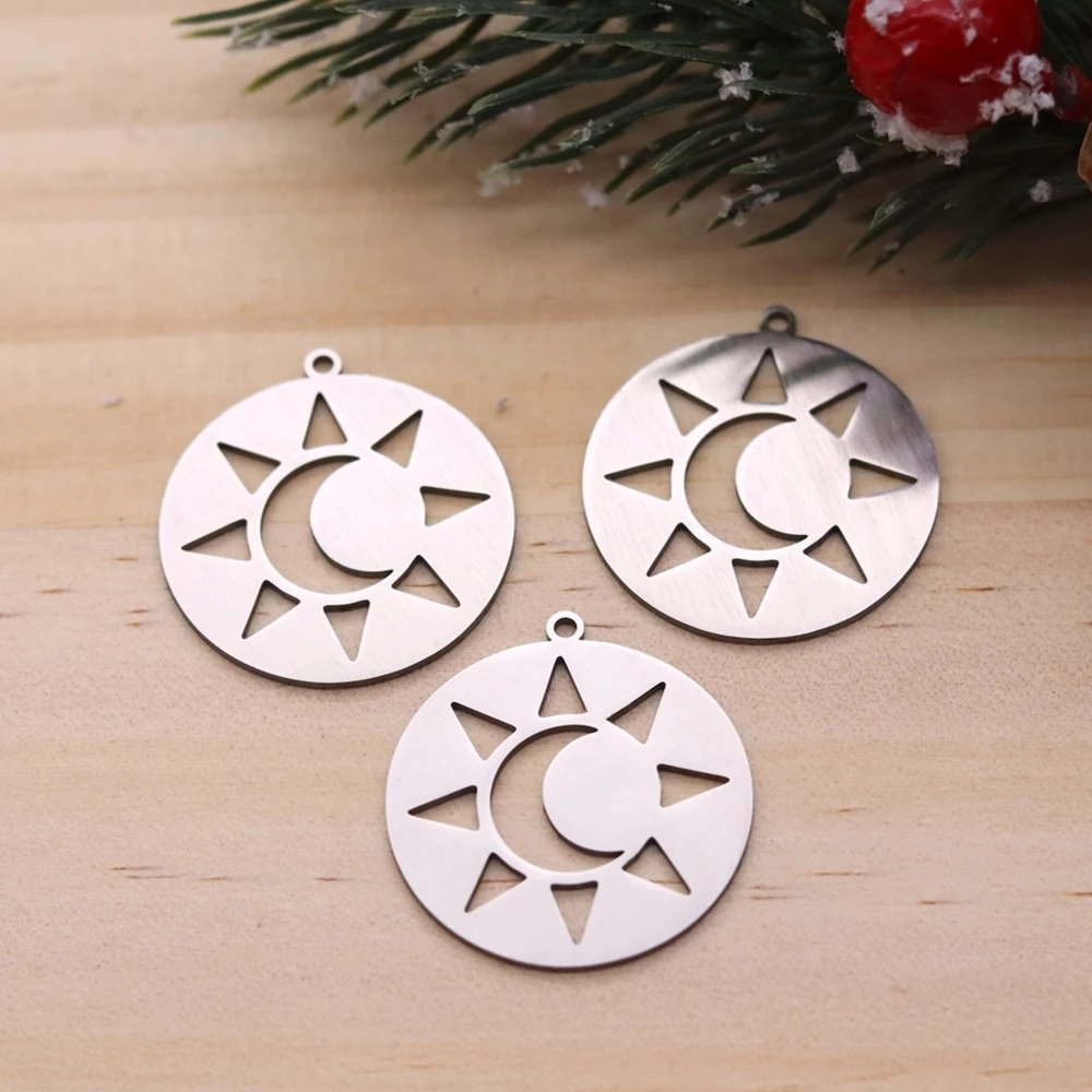 3pcs Stainless Steel Round Sun Moon Charms for Jewelry Making Tassels Earrings Celestial Sun Moon DIY Accessories Gifts