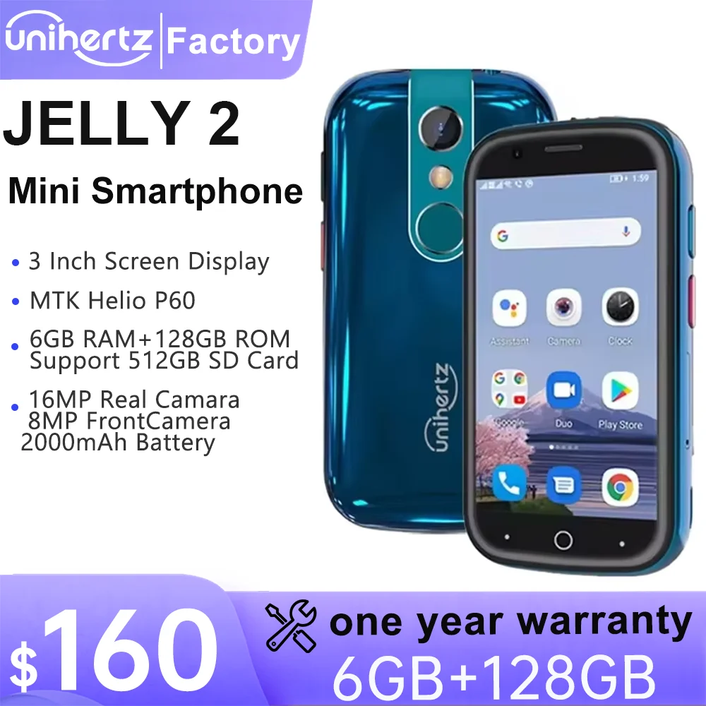 

Маленький смартфон Unihertz Jelly 2, восьмиядерный, Helio P60, Android 11, 6 ГБ + 128 ГБ, 16 МП, аккумулятор 2000 мАч, мобильный телефон с двумя SIM-картами