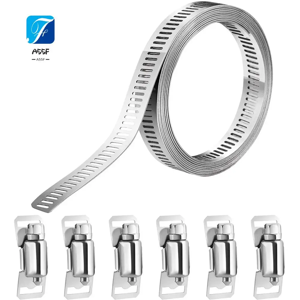A55F-304 Stainless Steel Adjustable Hose Clamps, DIY Worm Gear Duct Clamp Set, For Radiator/Automotive & Mechanical Plumbing