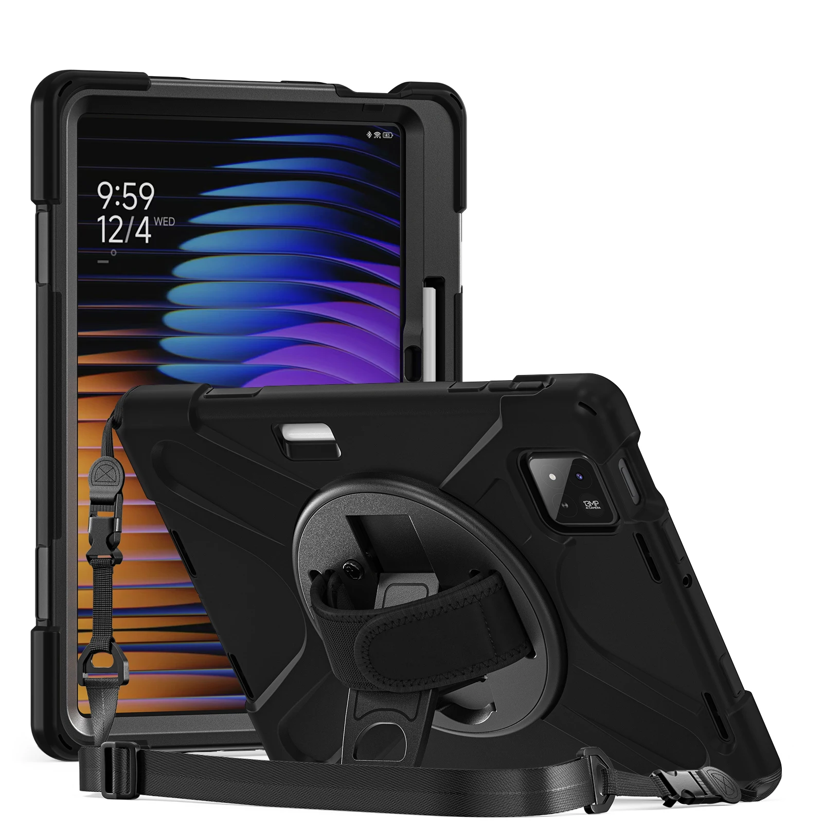 

Противоударный чехол-подставка с вращением на 360° для Xiaomi Pad 7, Pad 7 Pro с плечевым ремнем и ремешком для ладони