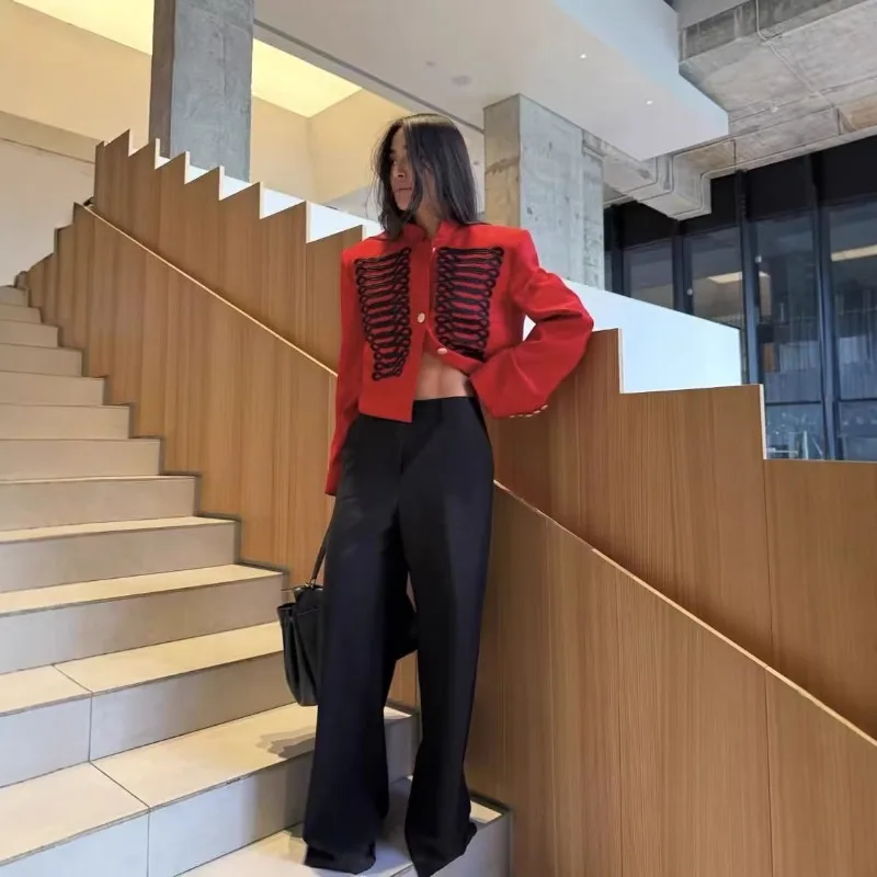 Cross-border AliExpress 2026 Spring New Product  Fashion Personality Stand-up Collar Buckle Short New Chinese Coat Women Jackets