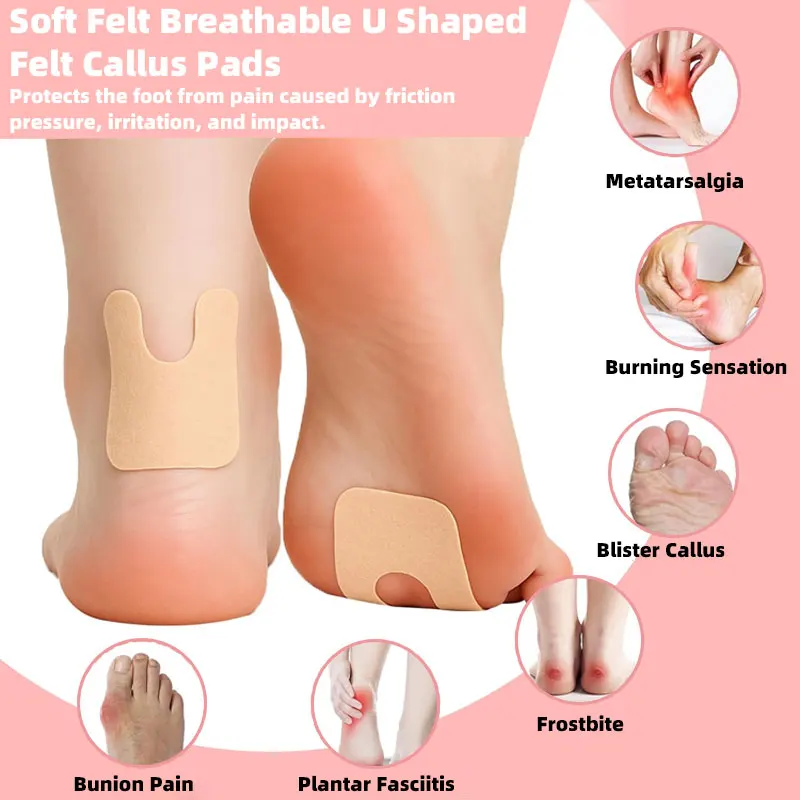 4-40PCS U Shaped Felt Callus Cushions Pads Metatarsal Corn Pads for Rubbing on Shoes Reduce Foot and Heel Pain for Women Men