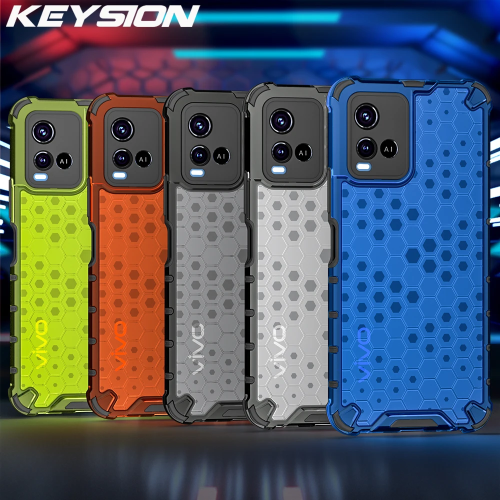 

KEYSION Shockproof Case for VIVO Y21 Y21S Y33S Y73 V21E 5G X70 Pro + Plus Clear Honeycomb Phone Back Cover for iQOO 8 8 Pro Z5