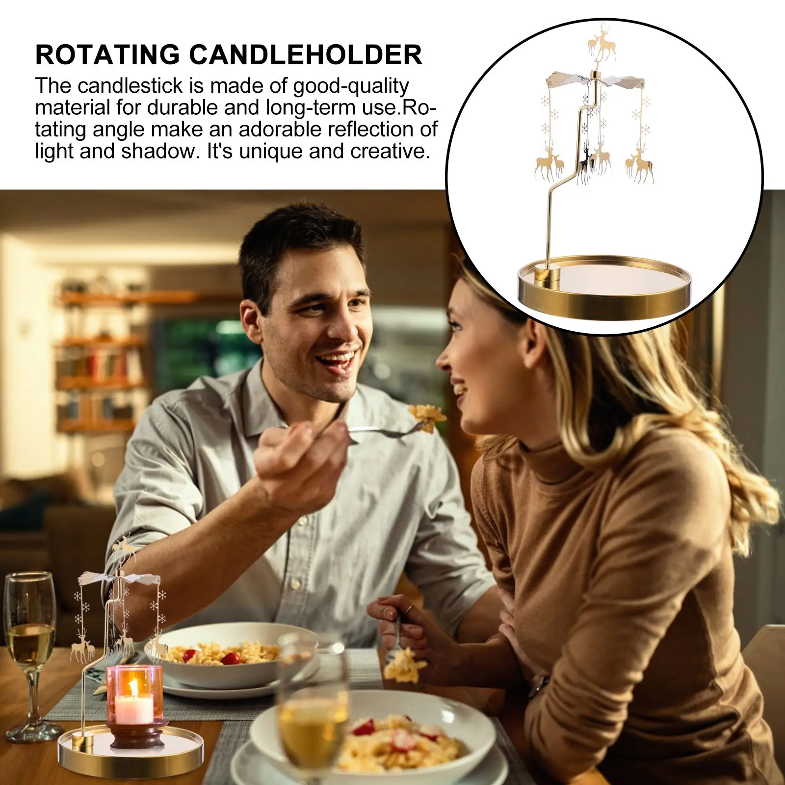 

1pc Candlelight Dinner Candlestick Metal Rotating Holder Decorative Table Desktop Wedding Home Decoration Spinner Tray