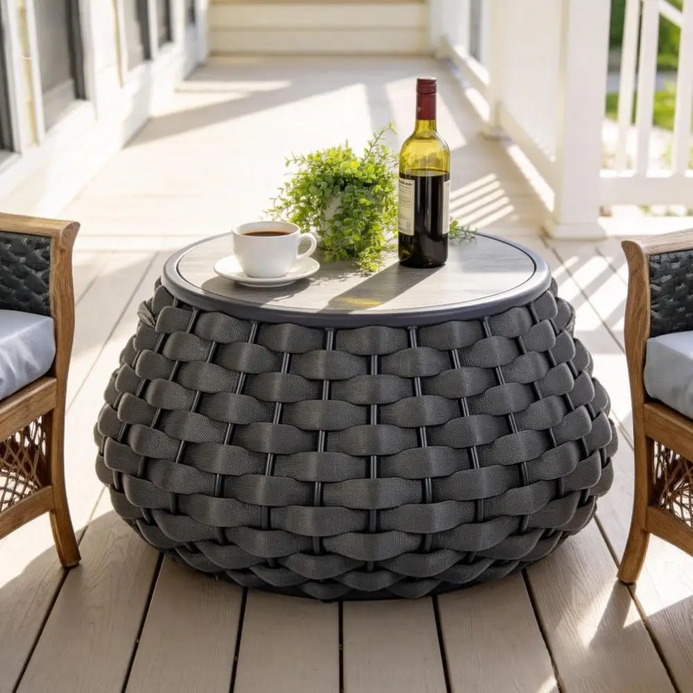 

Gray All-Weather Outdoor Wicker Side Table, 30.7 Patio End Table with Removable Wood Top, Ideal for Balcony, Porch, Garden