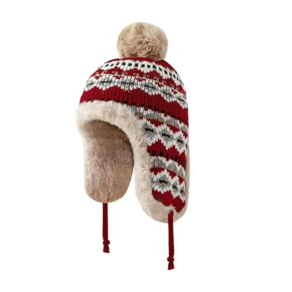 AliExpress NONE Winter Warm Knitted Hat Thickened for Women with Ear Protection Cold Proof Cycling Cap for Outdoor Sports Trendy Style