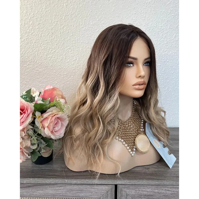 Ombre Brown Wavy Human Hair Wig Long Body Wave Lace Front Wigs Glueless Remy Wig